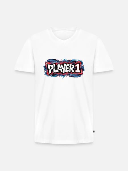 PLAYER 1 1 2x - Men's Premium Organic V-Neck T-Shirt - white
