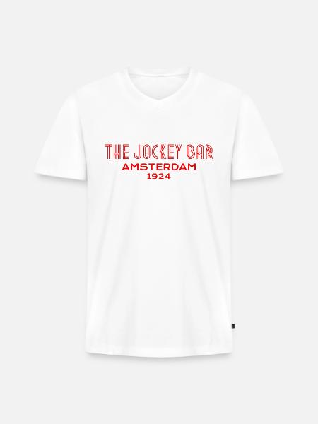 The Jockey Bar, Amsterdam - Men's Premium Organic V-Neck T-Shirt - white