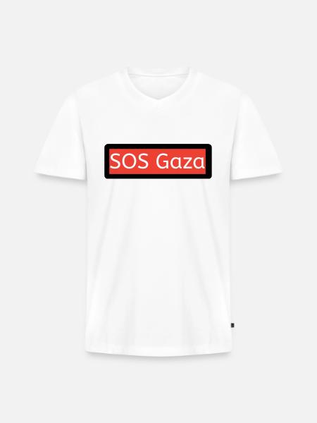 SOS Gaza - Men's Premium Organic V-Neck T-Shirt - white