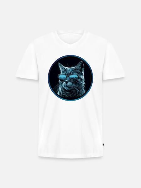 Cool blue Cat with Sunglasses - Men's Premium Organic V-Neck T-Shirt - white