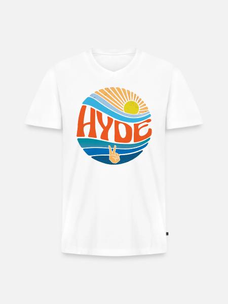 Hyde Shirt Vintage Sunset Hyde Groovy Tie Dye - Men's Premium Organic V-Neck T-Shirt - white