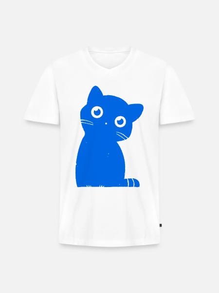 Azure Blue Cat Silhouette - Men's Premium Organic V-Neck T-Shirt - white