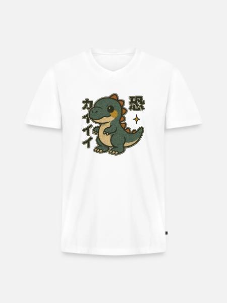 Adorable Dino Japanese - Men's Premium Organic V-Neck T-Shirt - white