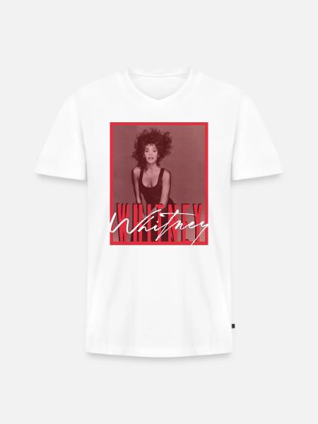 Whitney Houston Photo With Autograph And Nameplate - Men's Premium Organic V-Neck T-Shirt - white