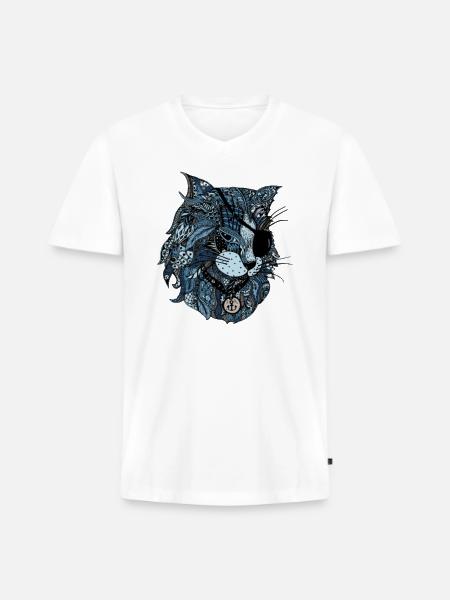 blue cat - Men's Premium Organic V-Neck T-Shirt - white