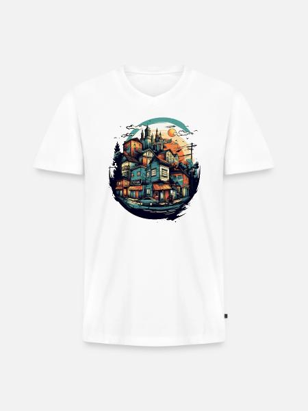 Small Town City - Men's Premium Organic V-Neck T-Shirt - white