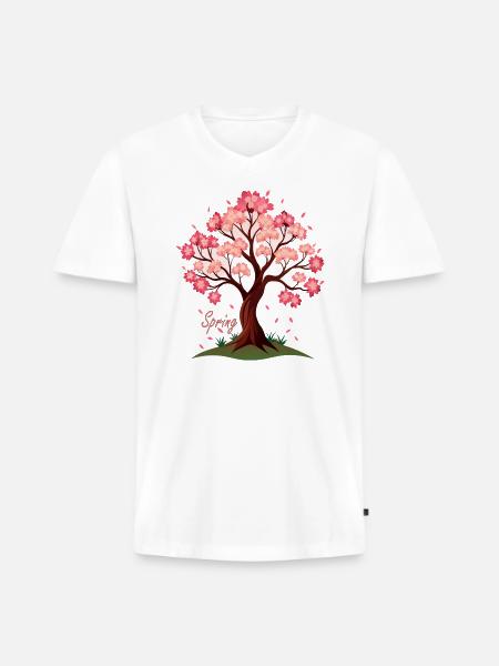 Sakura,Cherry Blossoms Spring Illustration - Men's Premium Organic V-Neck T-Shirt - white
