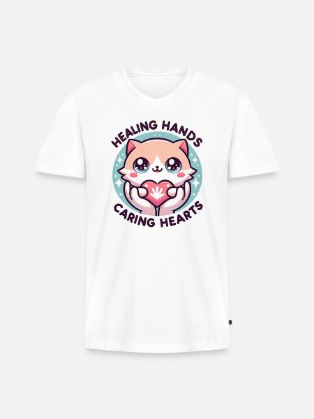 Healing Hands - Men's Premium Organic V-Neck T-Shirt - white