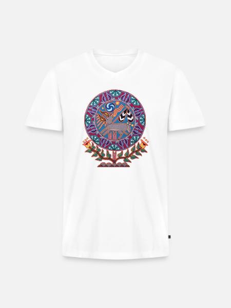 Native Huichol Peyote Deer - Men's Premium Organic V-Neck T-Shirt - white