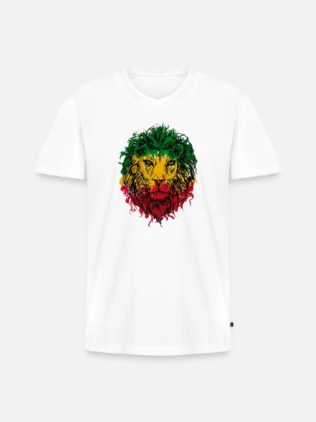 Africa map rasta lion - Men's Premium Organic V-Neck T-Shirt - white