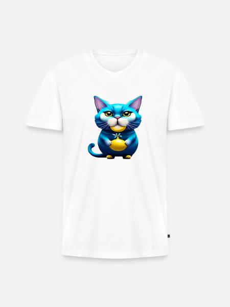 Cute cat funny blue cat - Men's Premium Organic V-Neck T-Shirt - white