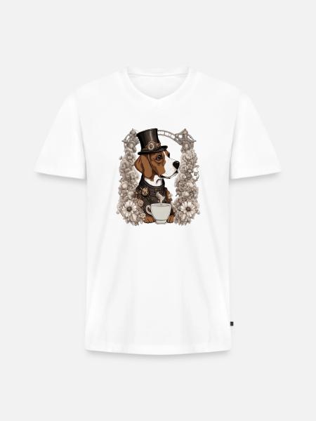 coffee and dog - Men's Premium Organic V-Neck T-Shirt - white
