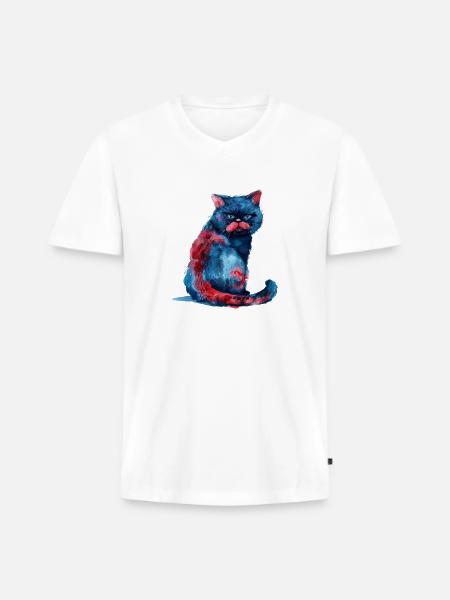 Funny Cat - Men's Premium Organic V-Neck T-Shirt - white