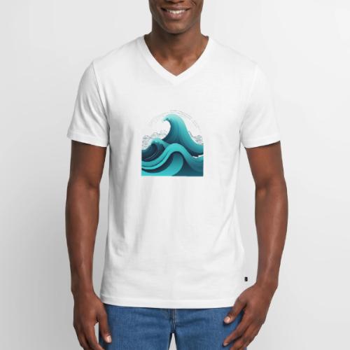 Dynamic Ocean Wave Illustration - Men's Premium Organic V-Neck T-Shirt