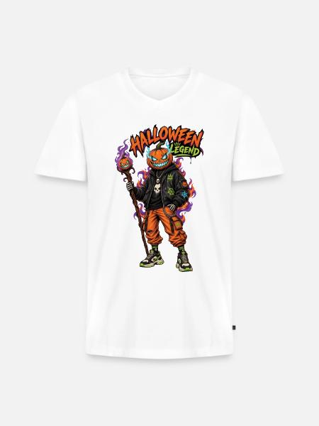 Halloween Legend Pumpkin Head Streetwear - Men's Premium Organic V-Neck T-Shirt - white