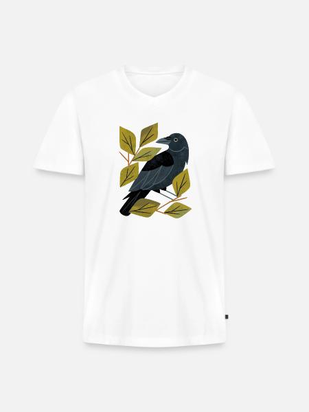 Perching Raven - Men's Premium Organic V-Neck T-Shirt - white