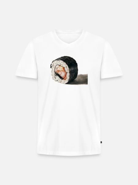 Charcoal Drawing Of Sushi - Men's Premium Organic V-Neck T-Shirt - white