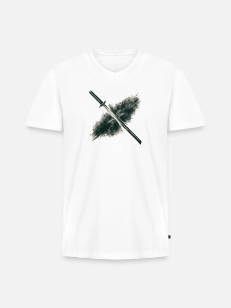 Charcoal Drawing Of Katana - Men's Premium Organic V-Neck T-Shirt - white