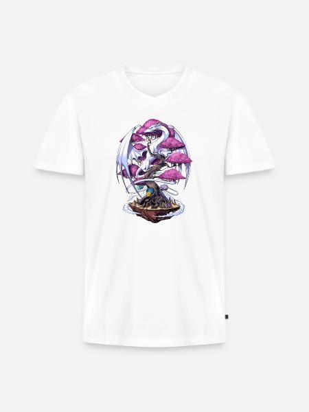 Cherry Blossom Dragon - Men's Premium Organic V-Neck T-Shirt - white