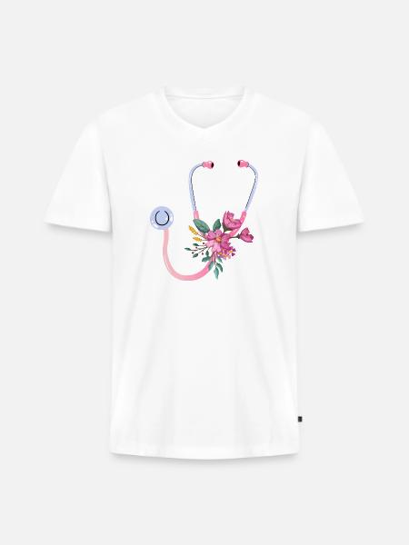 Floral Stethoscope - Men's Premium Organic V-Neck T-Shirt - white
