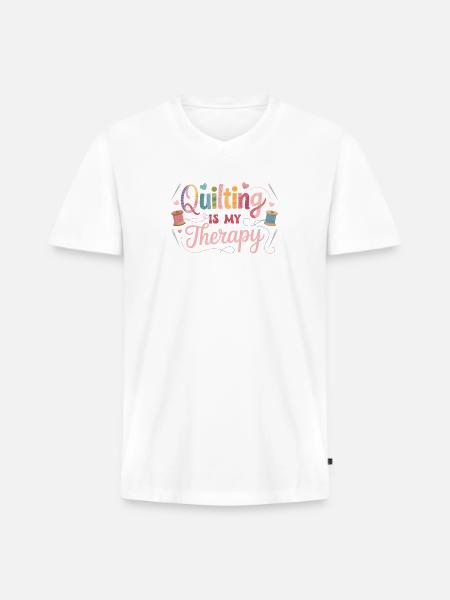 Quilting Therapy Inspirational Design - Men's Premium Organic V-Neck T-Shirt - white