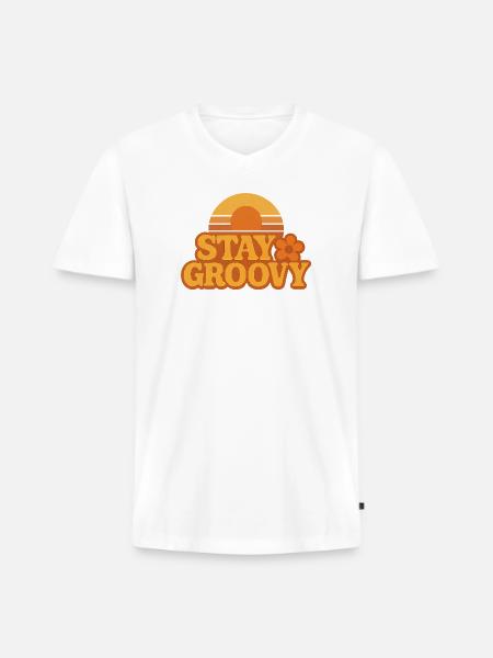 Retro Sunset Stay Groovy Graphic - Men's Premium Organic V-Neck T-Shirt - white