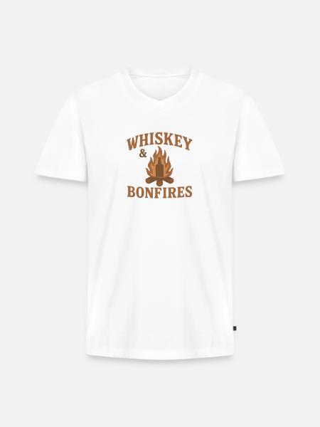 Whiskey Bonfires Outdoor Logo - Men's Premium Organic V-Neck T-Shirt - white