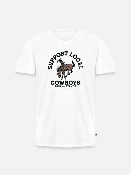 Soutenez les cow-boys locaux - T-shirt col en V bio premium pour homme - blanc