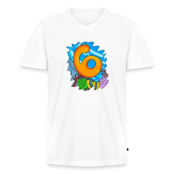Fun Number Six Illustration - Men's Premium Organic V-Neck T-Shirt - white - Front - AI Model Male 178 dark (178cm)