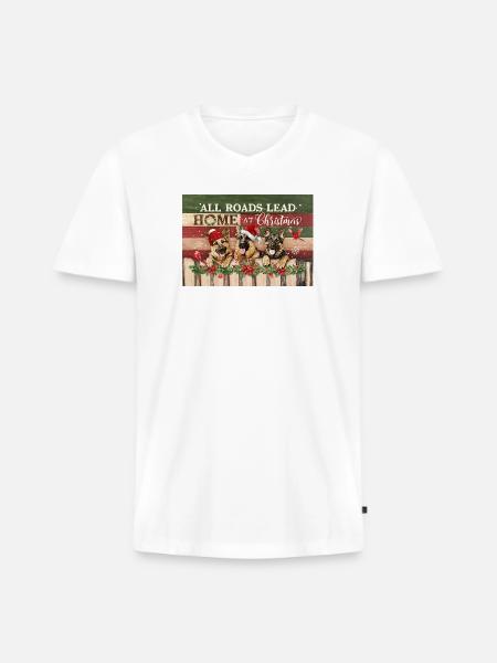 Festive Dogs on Rustic Christmas - Men's Premium Organic V-Neck T-Shirt - white
