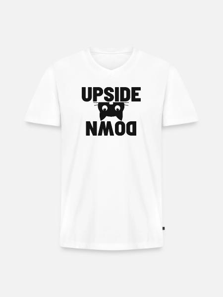 Upside Down cat Face Graphic - Men's Premium Organic V-Neck T-Shirt - white