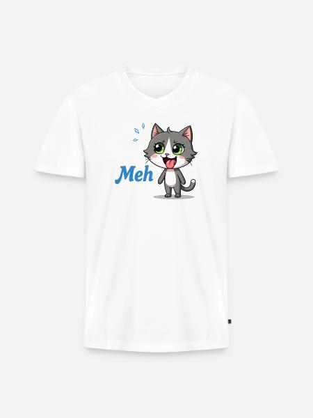 Meh – Funny Cat Meme - Men's Premium Organic V-Neck T-Shirt - white