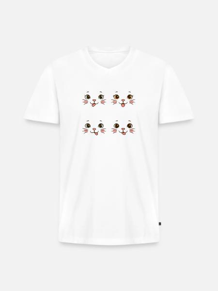 Four Playful Cat Faces - Men's Premium Organic V-Neck T-Shirt - white