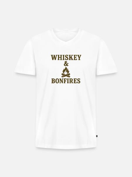 Whiskey & Bonfires Rustic Camp Graphic - Men's Premium Organic V-Neck T-Shirt - white