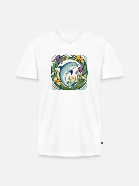 Dolphin in Iris Circle - Men's Premium Organic V-Neck T-Shirt - white
