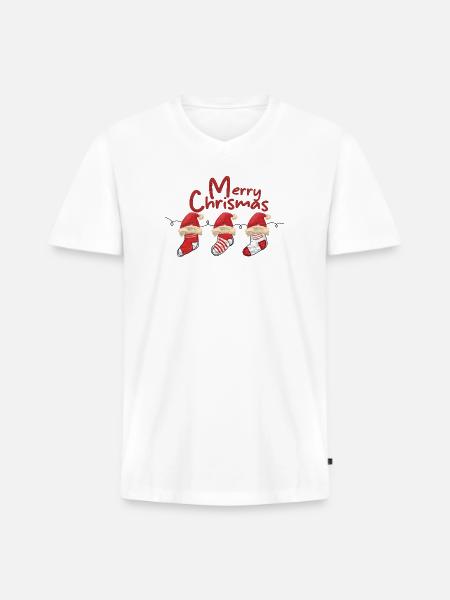 Merry Christmas Sock Trio - Men's Premium Organic V-Neck T-Shirt - white