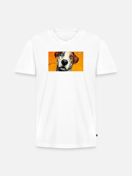 Surprised Pup Pop Portrait - Men's Premium Organic V-Neck T-Shirt - white