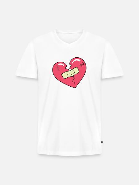 Broken Heart and Patch - Men's Premium Organic V-Neck T-Shirt - white