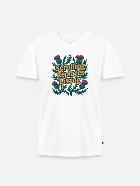 Scrolling Replaces Living Typography - Men's Premium Organic V-Neck T-Shirt - white