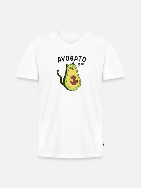 Cheerful Avocado Hugging Seed - Men's Premium Organic V-Neck T-Shirt - white