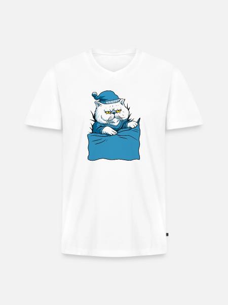 Grumpy Blue Pajama Cat - Men's Premium Organic V-Neck T-Shirt - white