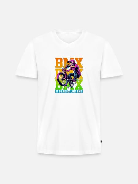 Neon BMX Rider Splash - Men's Premium Organic V-Neck T-Shirt - white