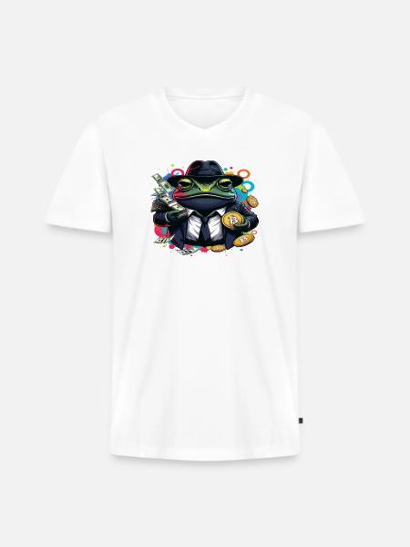 Bitcoin Frog Streetwear Art - Men's Premium Organic V-Neck T-Shirt - white