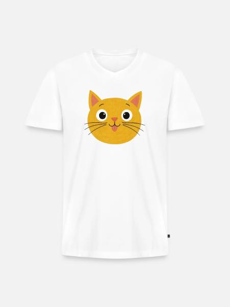 Sunny Whiskers Cat Face - Men's Premium Organic V-Neck T-Shirt - white