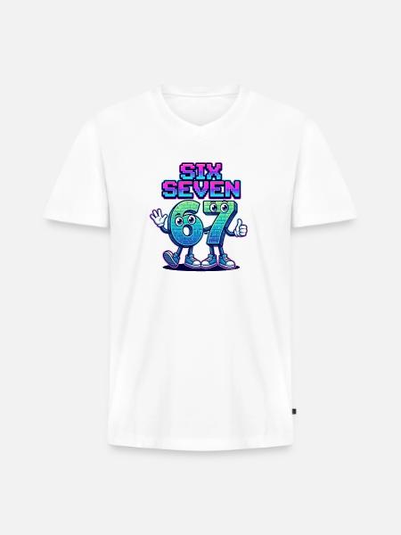 Six Seven 6 7 - Men's Premium Organic V-Neck T-Shirt - white