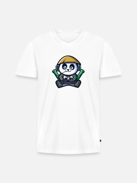 Panda Astronaut Gamer - Men's Premium Organic V-Neck T-Shirt - white