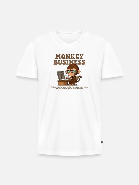 Monkey Business Aesthetic with Quote - Men's Premium Organic V-Neck T-Shirt - white