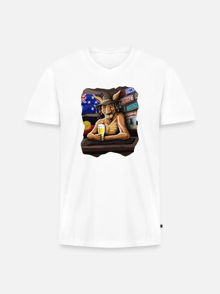AUSSIE PUB ROO - Men's Premium Organic V-Neck T-Shirt - white