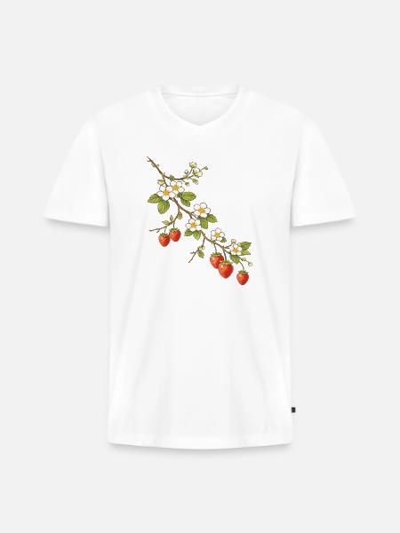 Strawberry Branch with Blossoms Illustration - Men's Premium Organic V-Neck T-Shirt - white