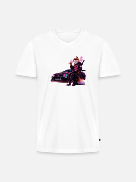 Neon Fox Racer - Men's Premium Organic V-Neck T-Shirt - white